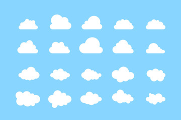 Set of clouds. Clouds isolated on blue background. Vector illustration.