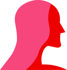 Red silhouette of a woman with long hair. Girl icon. Red figure on a white background. Warm shade. Vector shape.