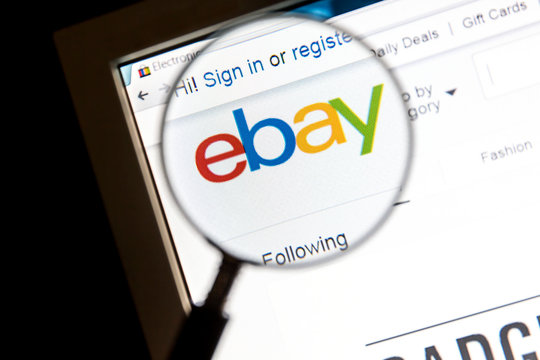 Ostersund, Sweden - October 24, 2015: Closeup of ebay website under a magnifying glass. eBay is an american&nbsp;multinational corporation&nbsp;and&nbsp;e-commerce&nbsp;company
