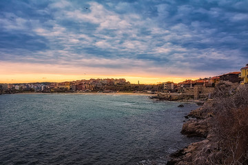 Sunset over the sea in Sozopol, Bulgaria