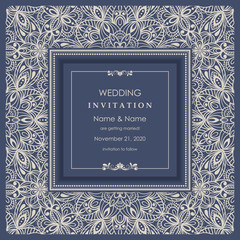 Wedding Invitation card Eastern style. Arabic  Pattern. Mandala ornament. Frame with flowers elements. Vector illustration.