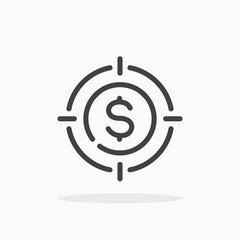 Money target icon in line style. Editable stroke.