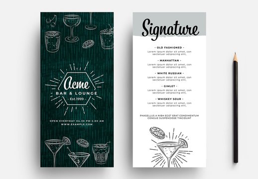 Compact Cocktail Menu Flyer with Drink Illustrations