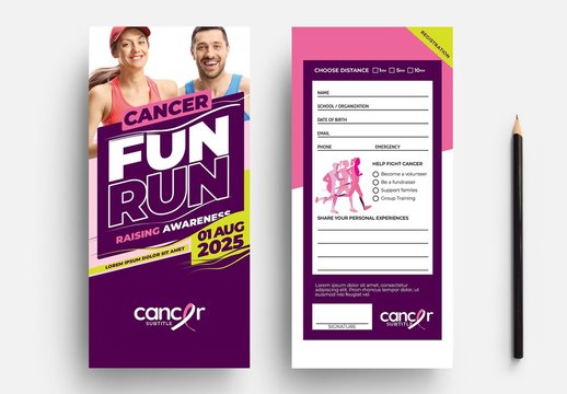 Fun Run Marathon Flyer Layout For Cancer Charity Fundraiser