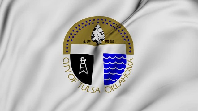 Tulsa city of Oklahoma flag is waving 3D animation. Tulsa city of Oklahoma state flag waving in the wind. Tulsa city flag seamless loop animation. 4K