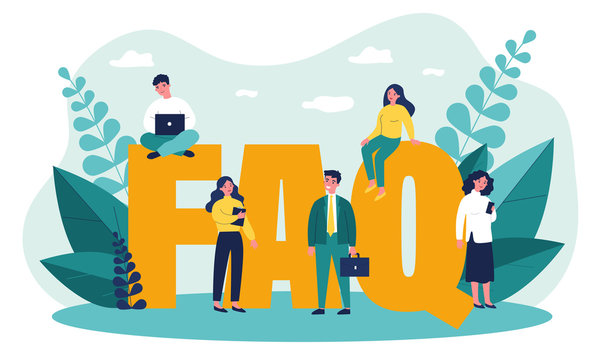 FAQ giant letters. Frequently asked questions page template. Users searching useful information, instruction for problem solving. Vector illustration for help, support, assistance concept