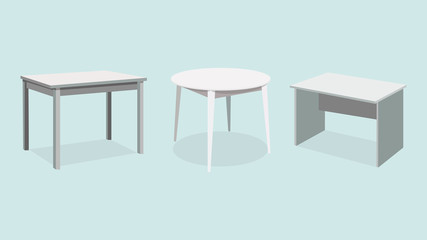 3D Table Set Vector. Empty Plastic, White Table. Realistic Desk Stand. Isolated Furniture, Platform. Template For Object Presentation. Vector Illustration. EPS