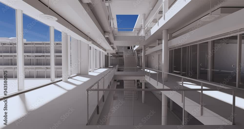 Poster the concept of visualizing an empty public space of a business center with a change in the time of d