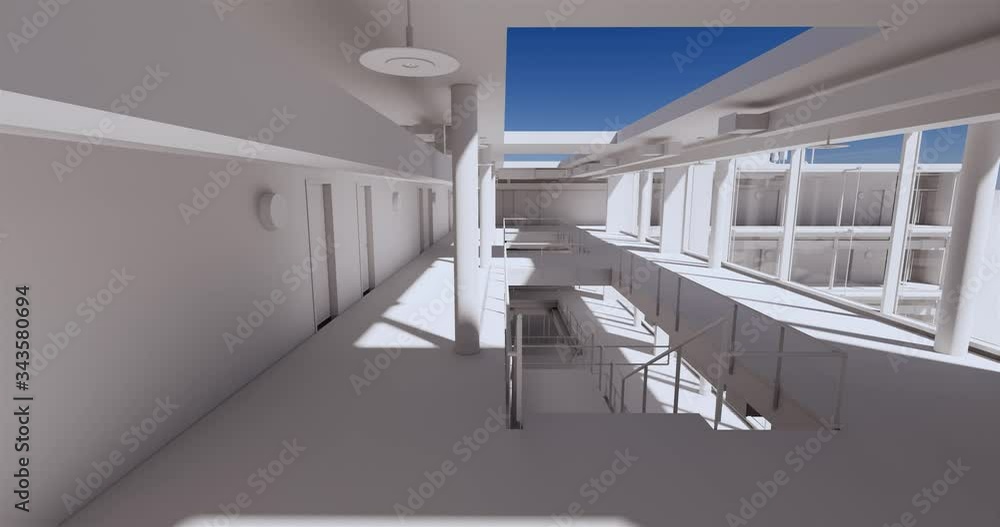 Poster the concept of visualizing an empty public space of a business center with a change in the time of d