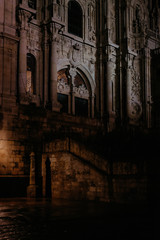 Obraz premium Facade of Cathedral of Santiago de Compostela on a cloudy day at night. Galicia, Spain