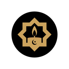 eid mubarak concept, islamic star with candle icon, block style