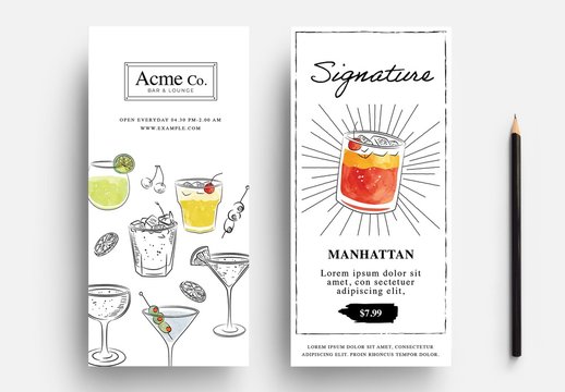 Cocktail Flyer Layout with Watercolour Illustrations