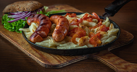 grilled sausages with pasta