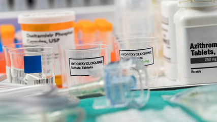 Different medication prepared for people affected by Covid-19 virus, conceptual image