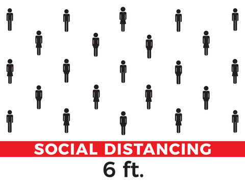 Coronavirus COVID-19 Virus Social Distancing Concept. Stay Six Feet Apart. Flat Icon Vector Illustration