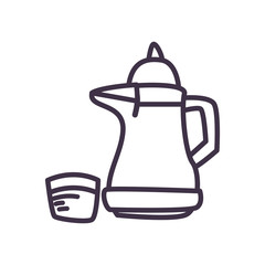 Eid mubarak kettle and cup line style icon vector design