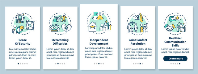 Parents and children relationship onboarding mobile app page screen with concepts