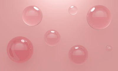 Glass balls levitate on a pink background. 3d rendering
