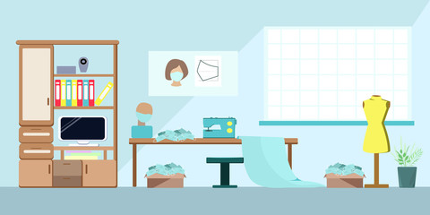 Studio converted for the production of protective medical masks