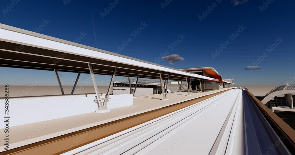 Poster conceptual visualization of a passenger railway platform in a modern design