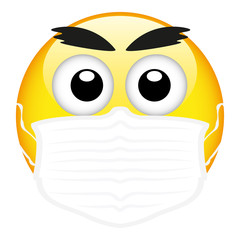 Yellow emoji wearing a surgical mask, emoticon medical mask, vector