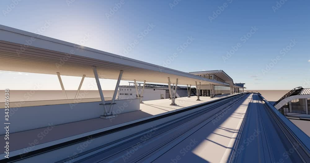Poster 3d view of a passenger railway platform in a modern design