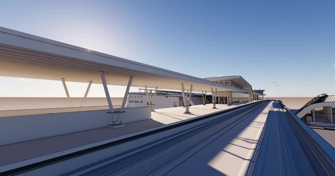 3D view of a passenger railway platform in a modern design