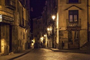 Fototapeta na wymiar Street of the old town at night, Cuenca, Spain
