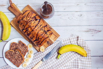 slices of banana bread with chocolate 