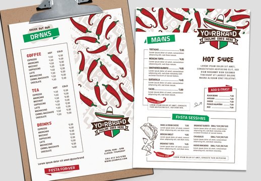 Mexican Menu Layouts with Red Chile Pattern