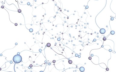 Neural network. Social network. Futuristic dna, deoxyribonucleic acid. Abstract molecule, cell illustration, mycelium. White background. 3D illustration