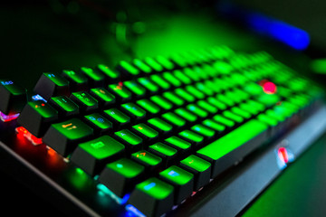 Computer keyboard in neon light