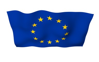 Slightly waving flag of the European Union isolated on white background, 3D rendering. Symbol of Europe. 3D illustration