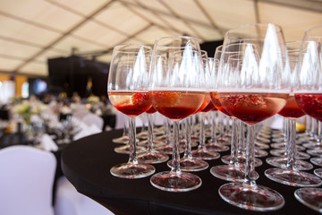 Glasses with champagne, wine at the event, party