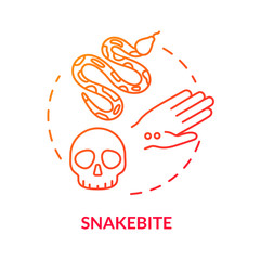 Snakebite, hand wound concept icon. Poisonous snake bite, organism intoxication, septicemia, blood poisoning idea thin line illustration. Vector isolated outline RGB color drawing.