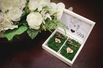 Wedding rings in a decorative box