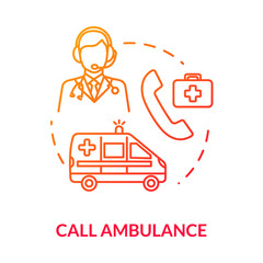 Emergency, ambulance call concept icon. First aid service, healthcare, hospital call centre hotline. Medical assistance thin line illustration. Vector isolated outline RGB color drawing.