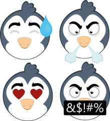 Vector illustration of expressions of the face of a penguin cartoon