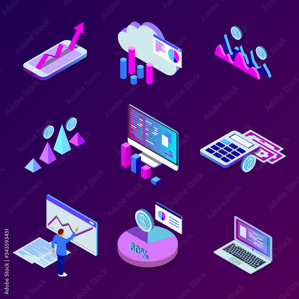 Aufkleber mobile smartphone services cloud concept with isometric application buttons set vector illustration 