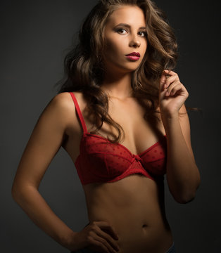 Portrait of beautiful young model dressed in bra