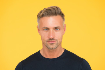 Obraz premium Male portrait concept. Perfect skin tone. I am just man. Facial care and ageing. Attractive mature man. Mature guy with grey hair and bristle. Men get more attractive with age. Beauty of mature face