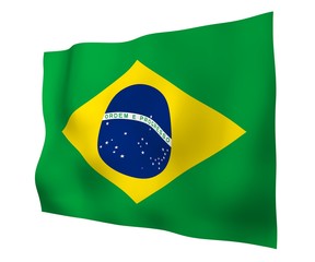 Waving flag of Brazil. Ordem e Progresso. Order and progress. Rio de Janeiro. South America. State symbol. 3d illustration