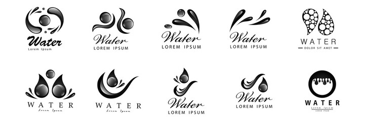 Fototapeta premium Water Splash Vector And Drop Set - Isolated On White Background. Vector Collection Of Flat Water Splash and Oil Drop Logo. Icons For Droplet, Water Wave, Rain, Raindrop, Company Logo And Bubble Design