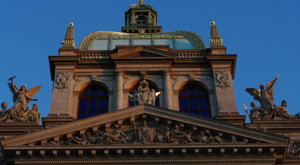 National museum in Prague with glass dome, front view