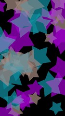 Multicolored translucent stars on a dark background. Vertical image orientation. 3D illustration