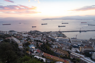 The view from Gibraltar Rock to Gibraltar Bay and Spanish city Algericas
