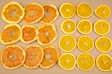 Dehydrated slices of grapefruit and orange