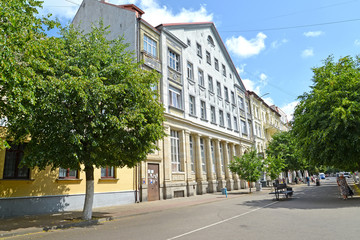 Fototapeta na wymiar SOVETSK, RUSSIA. View of the building of the Tilsit Credit Bank. Kaliningrad region
