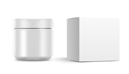 Blank Cosmetic Container for Cream. And white box.Vector illustration on white background