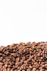 roasted coffee beans with white copy space